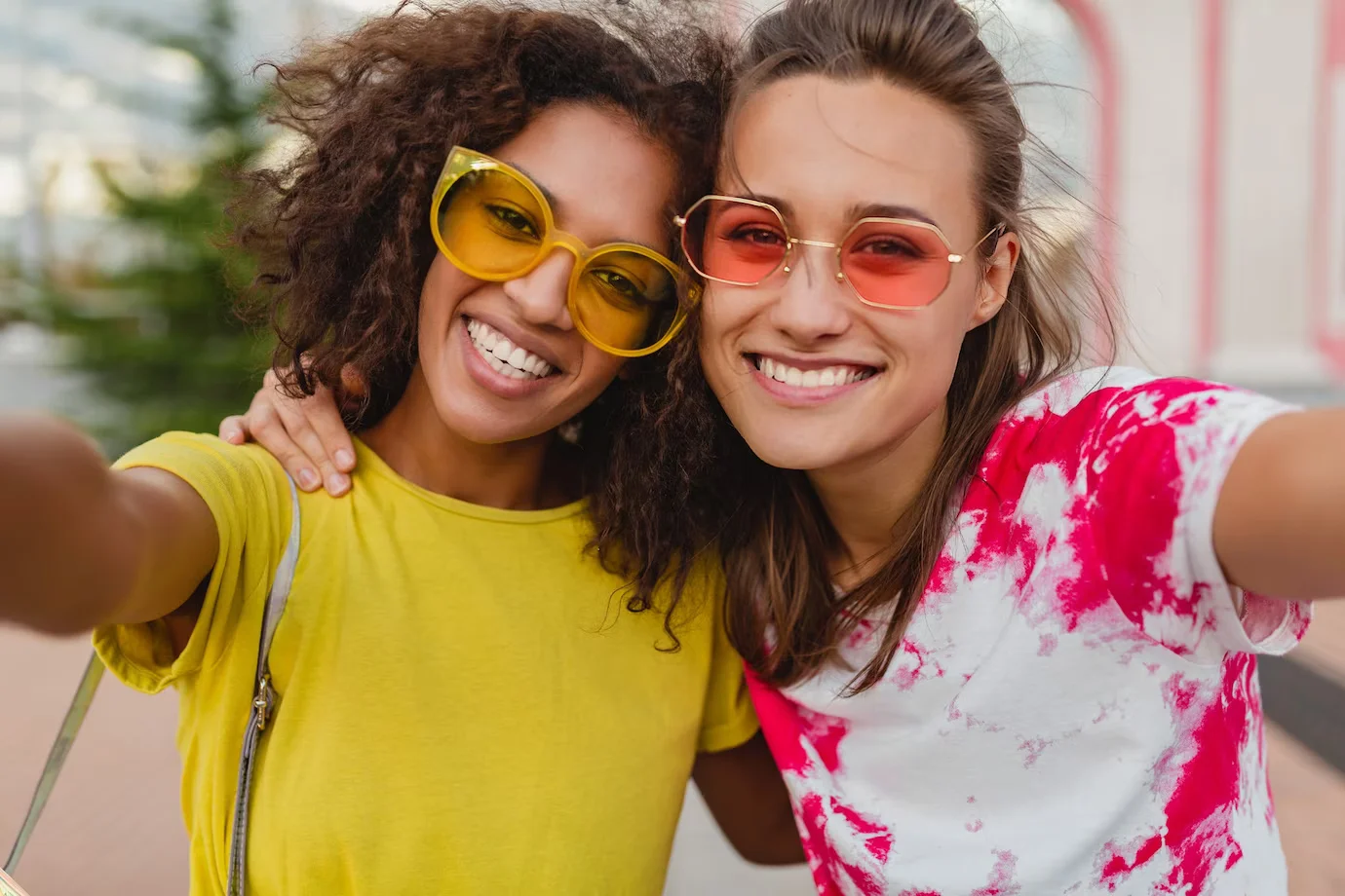Two young women smiling and having fun